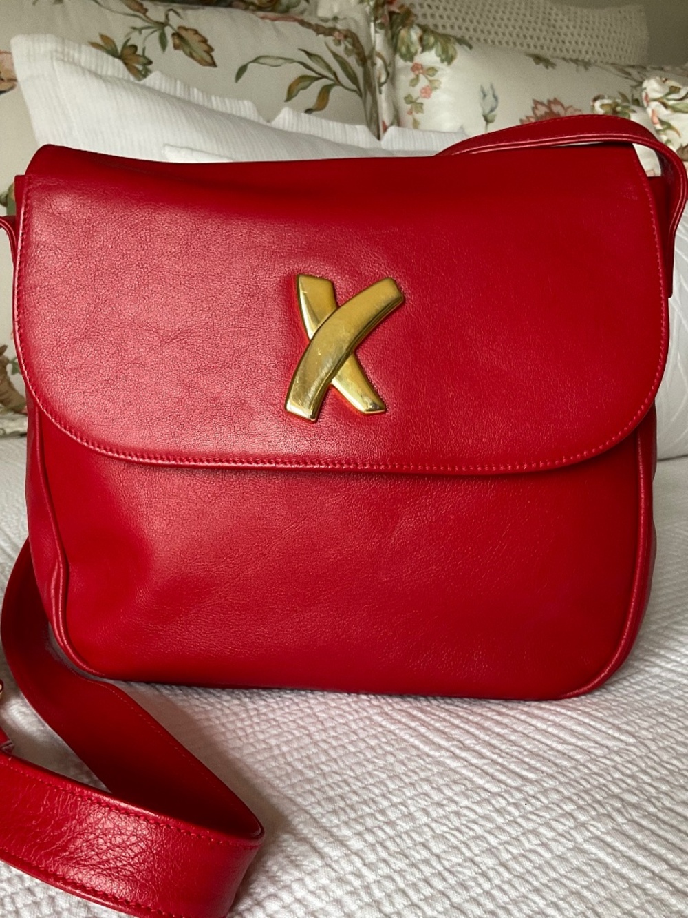 Paloma Picasso Leather Vintage Front Flap Shoulder Bag Red Purse Smooth 🇮🇹